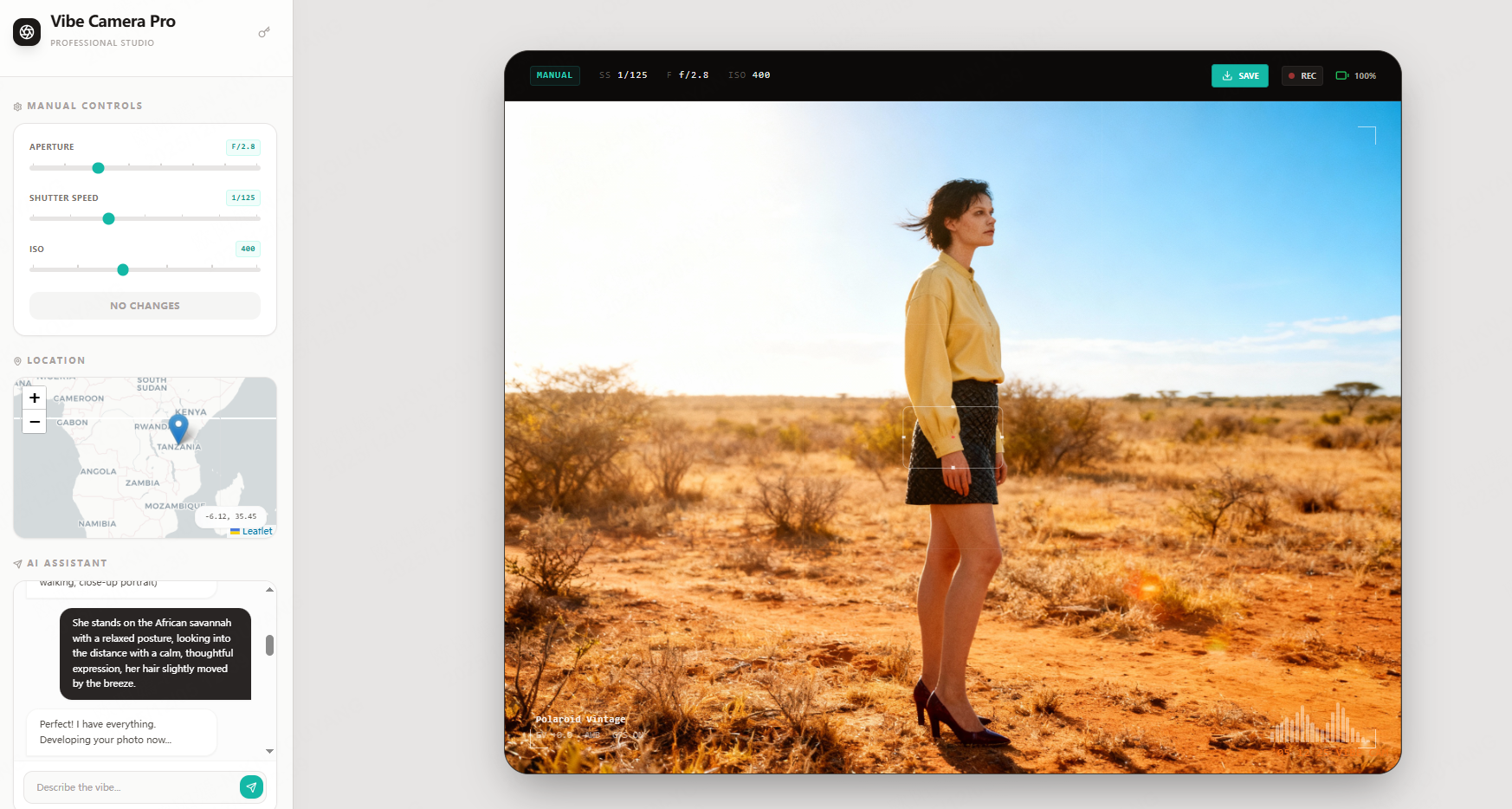 A woman standing on the African savannah