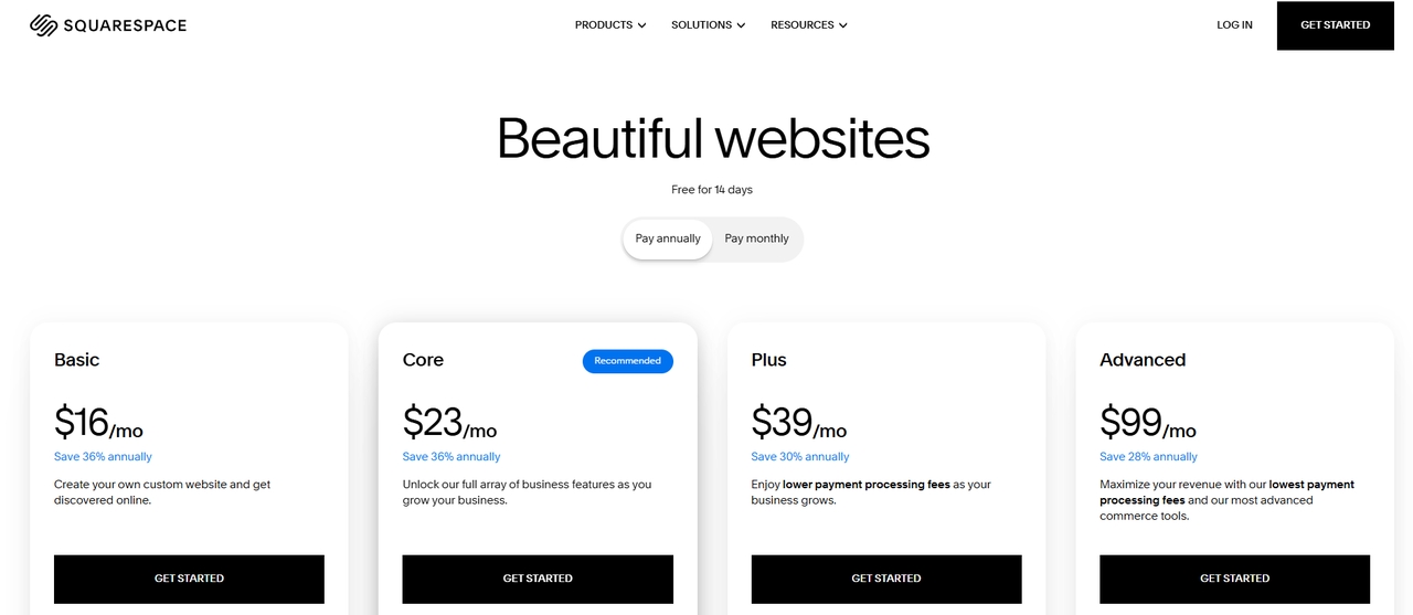 Squarespace website pricing