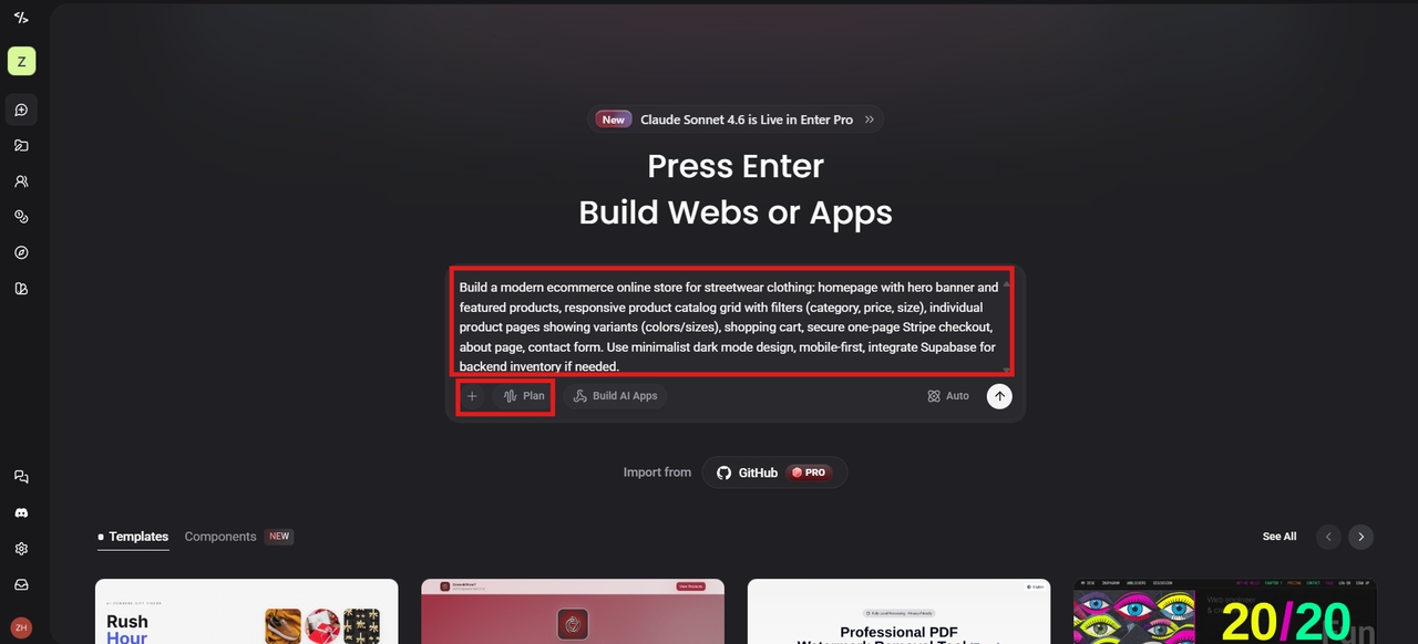 Enter prompt describing your website