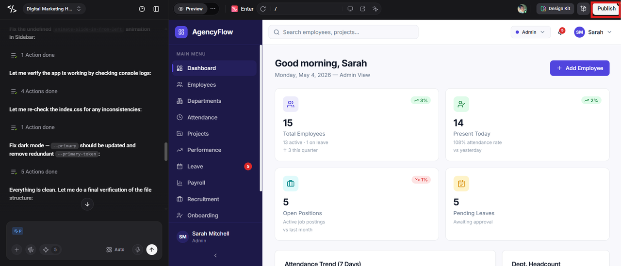 Publish the software and go live