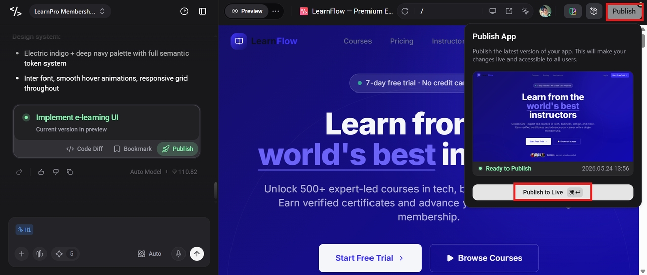publish the website and go live