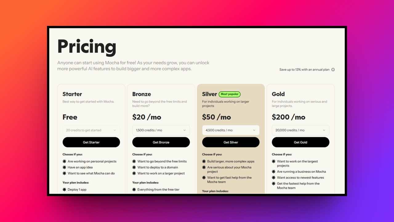 Mocha AI pricing