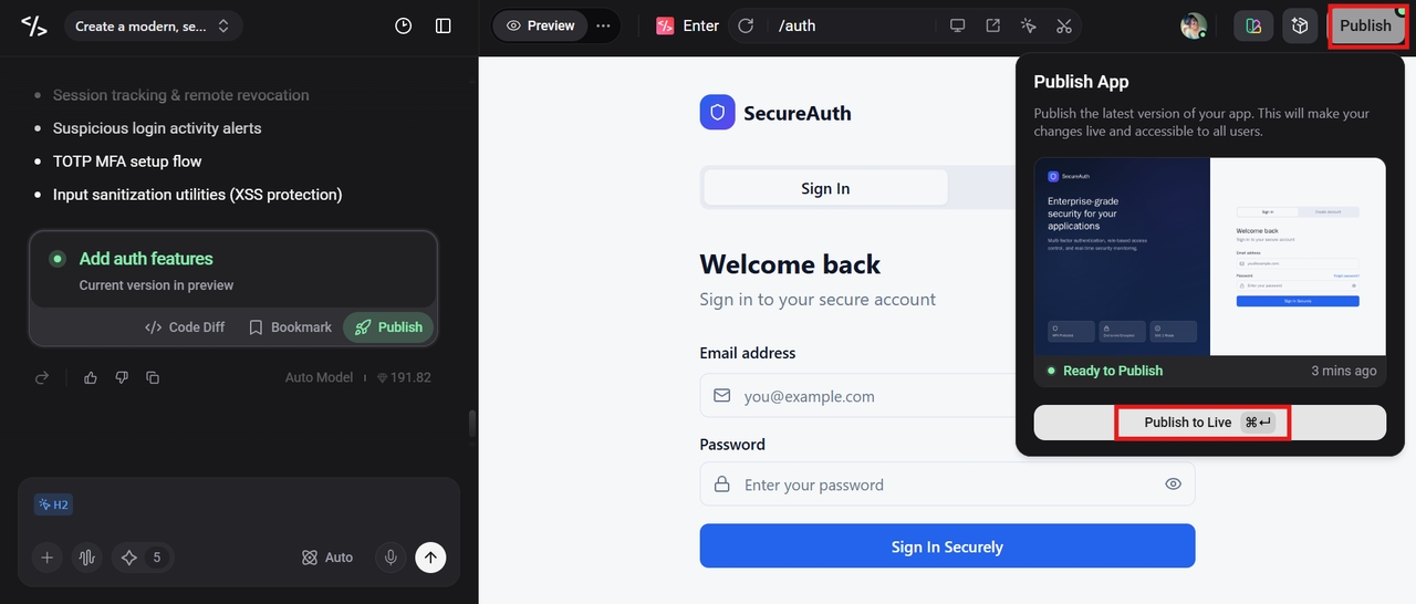 Publish the app to go live