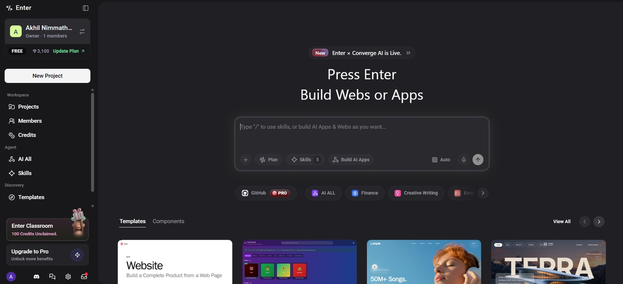 Enter Pro homepage