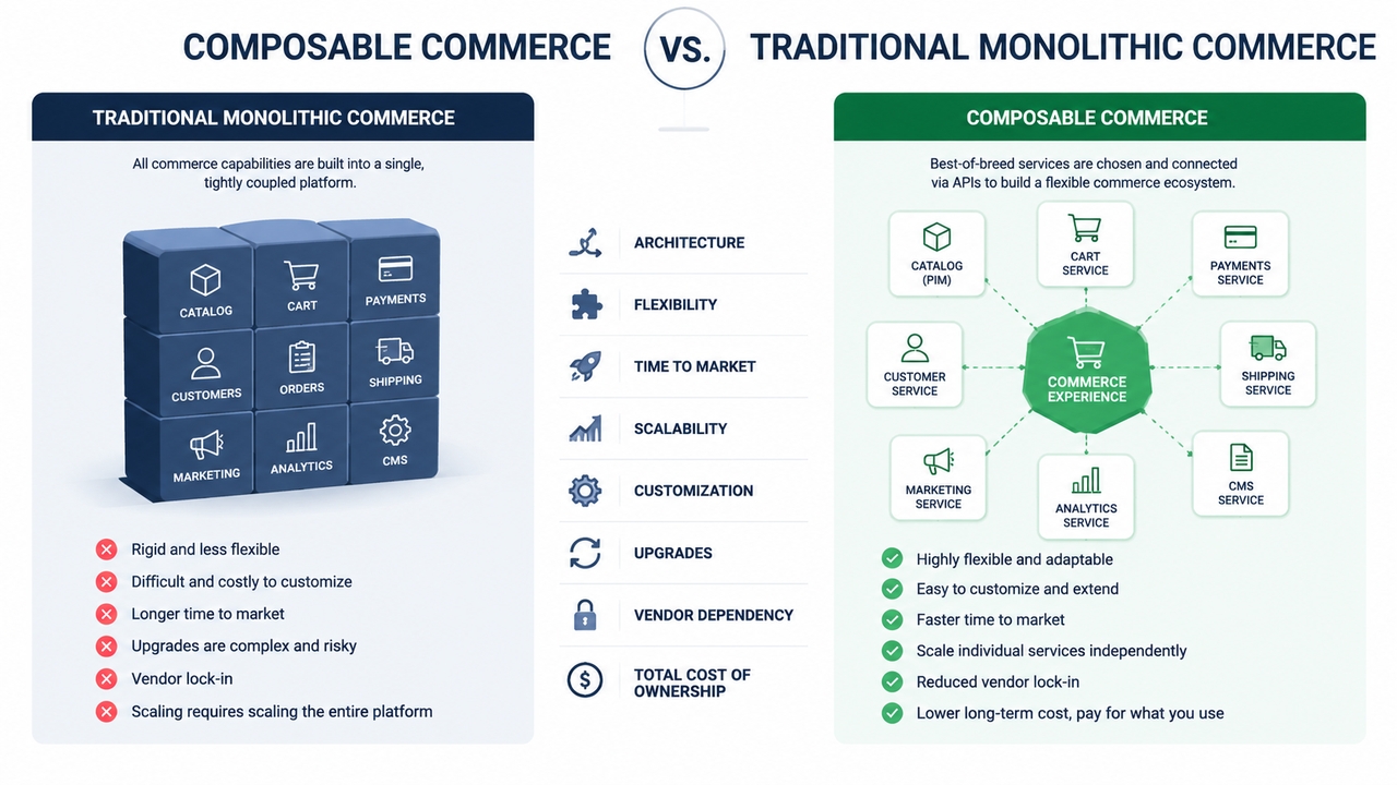 Composable commerce vs Traditional monolithic commerce