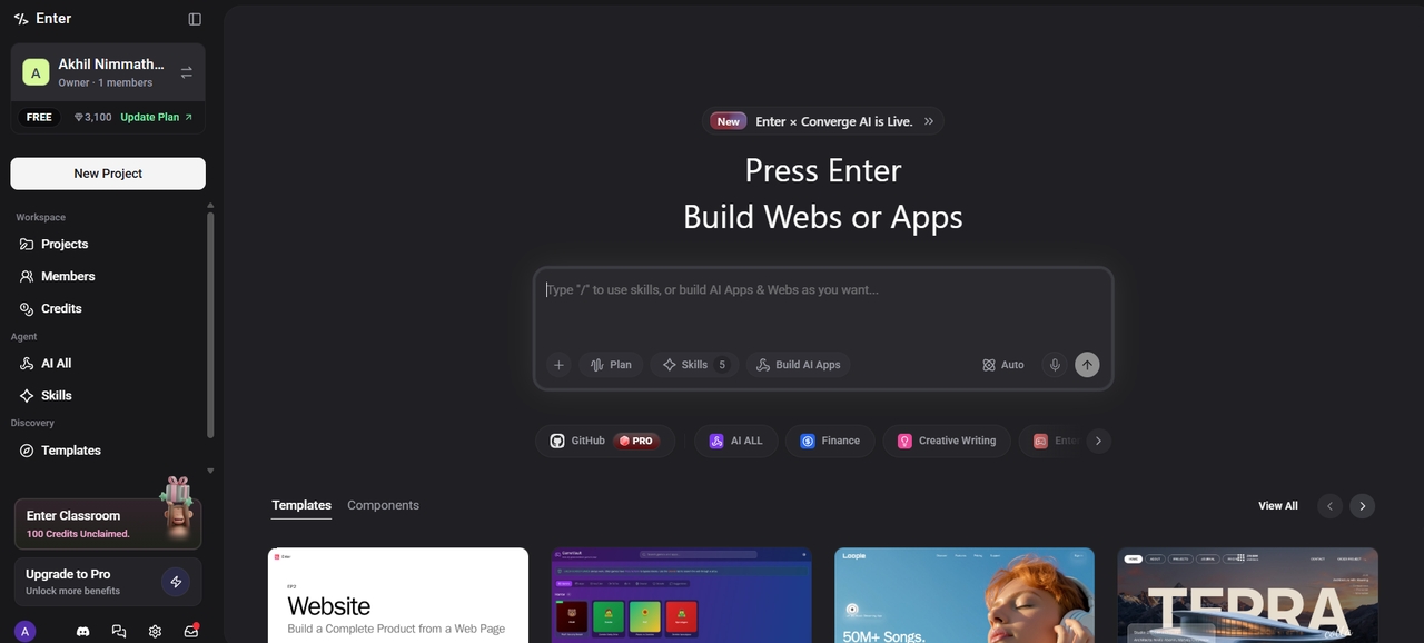 Enter Pro homepage