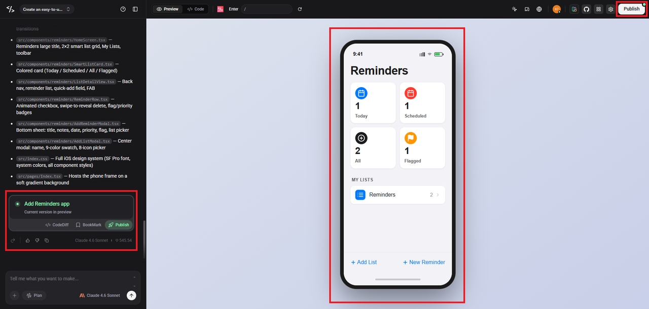 Test and publish your created app