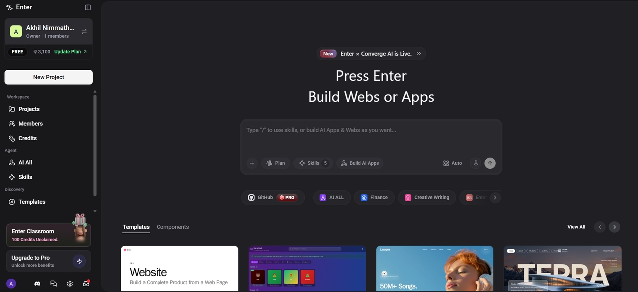 Enter Pro homepage