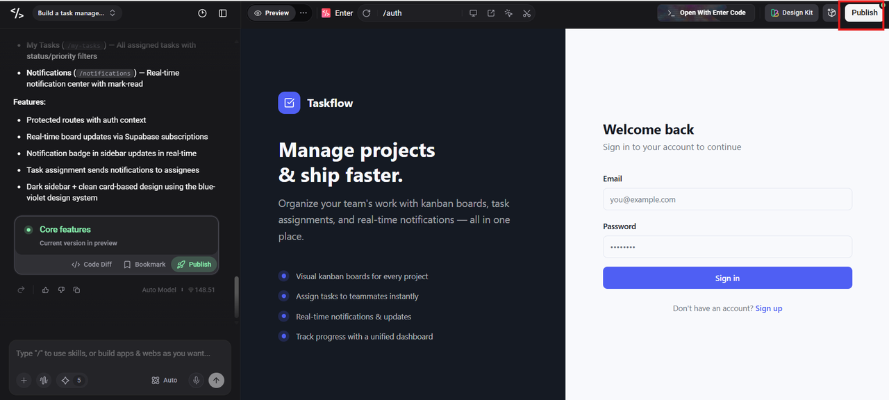 Publish the application