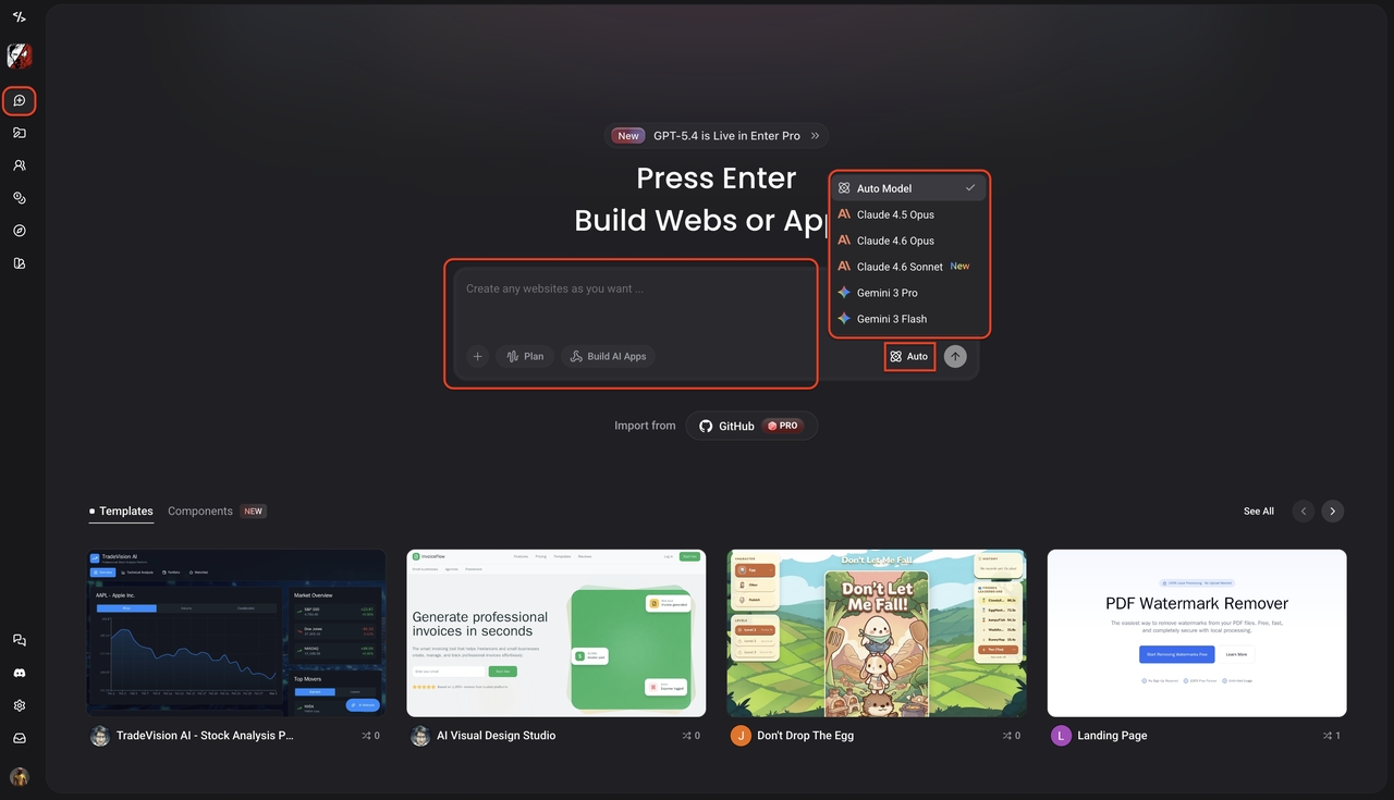 Sign in to Enter Pro and Select the AI model