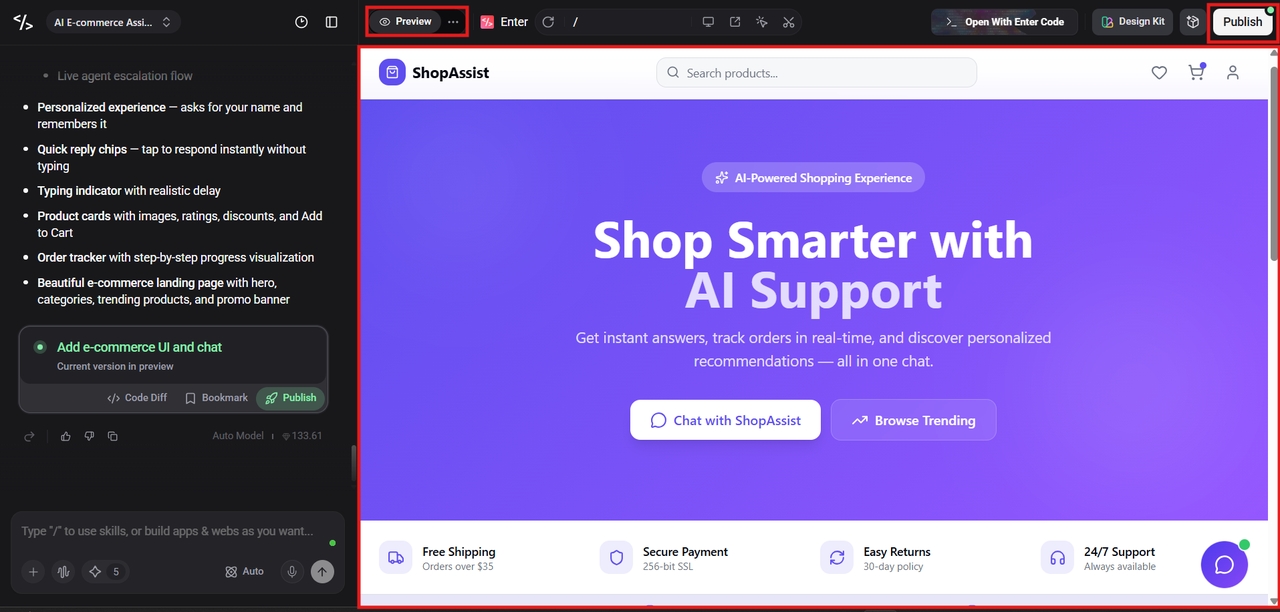 Preview and publish to the live.