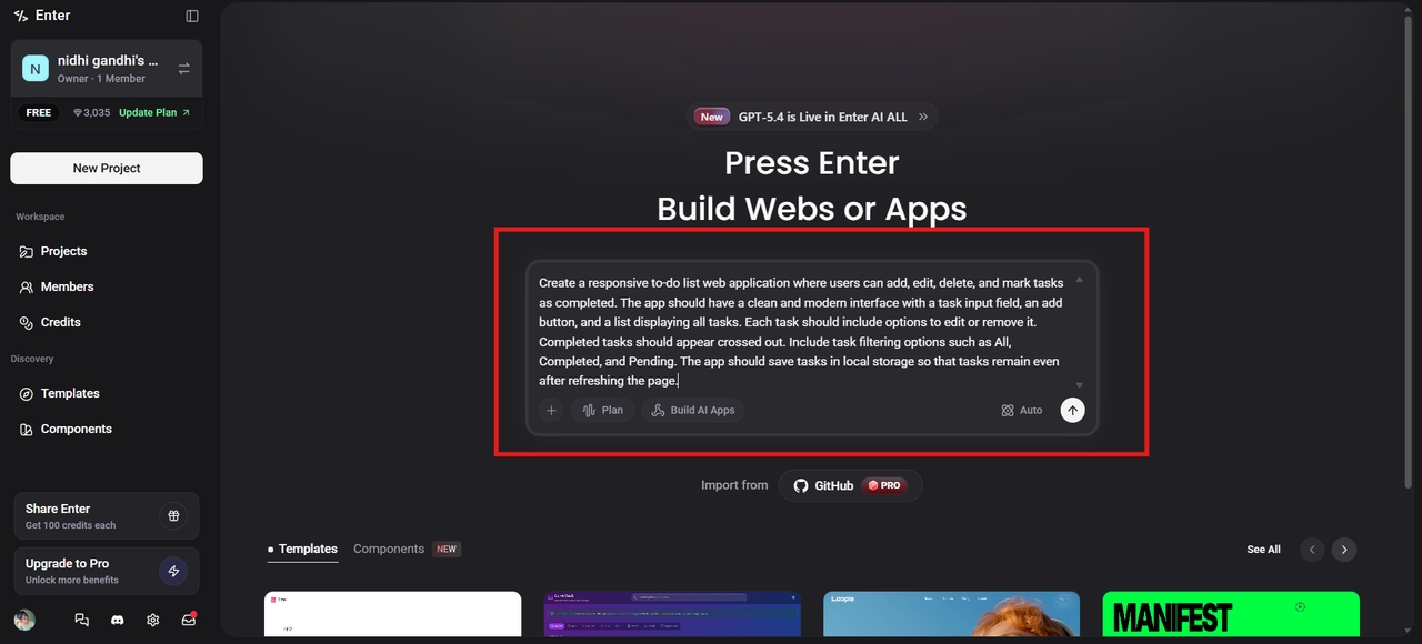 Enter prompt