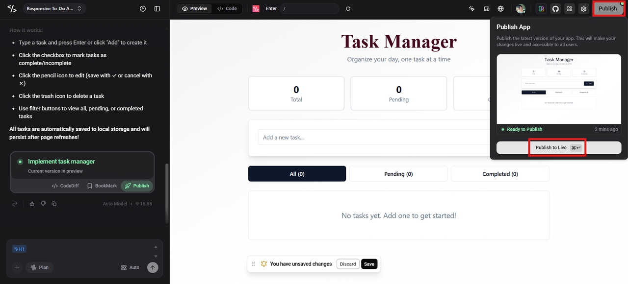 Publish the app and go live