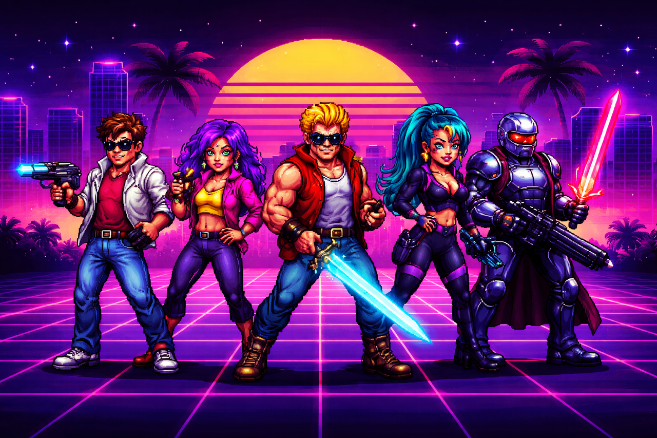 Retro 80s character sequences