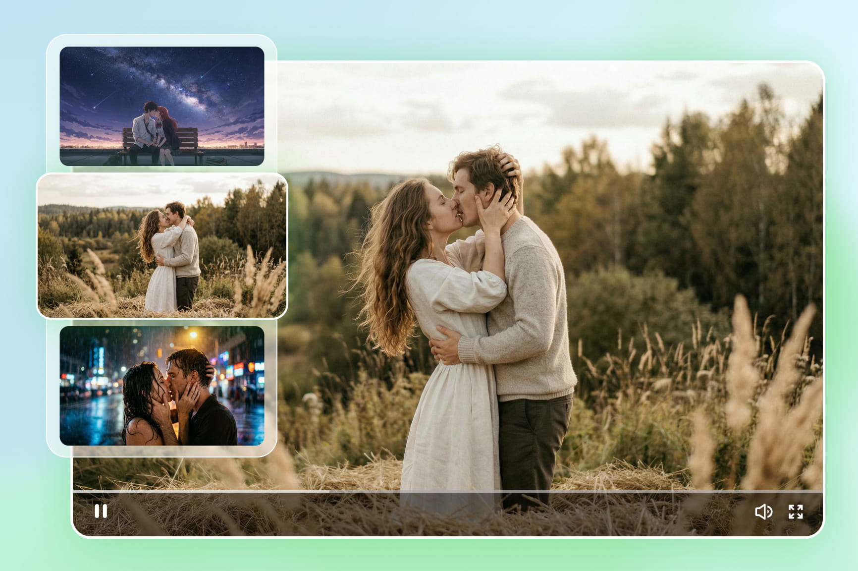 Generador de videos de besos con IA gratis – Haz que dos fotos se besen con IA