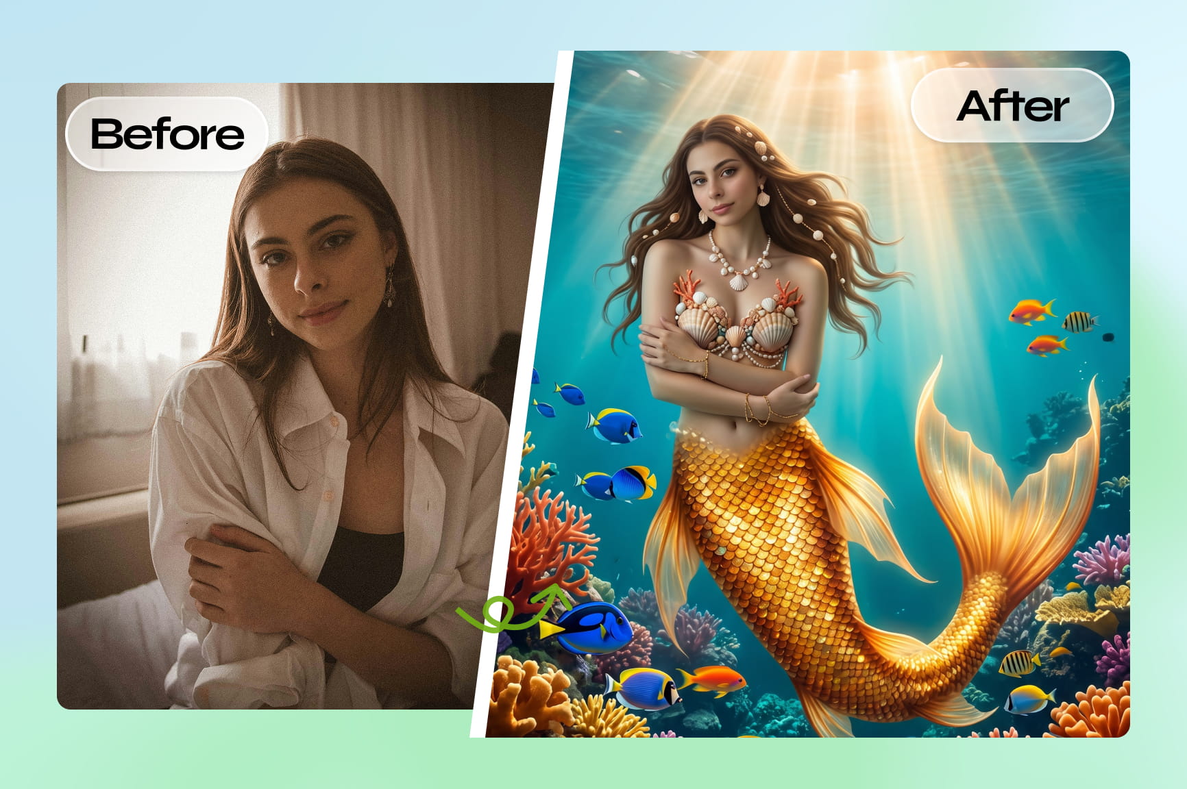 Filtro de sirena con IA: Transfórmate en sirena