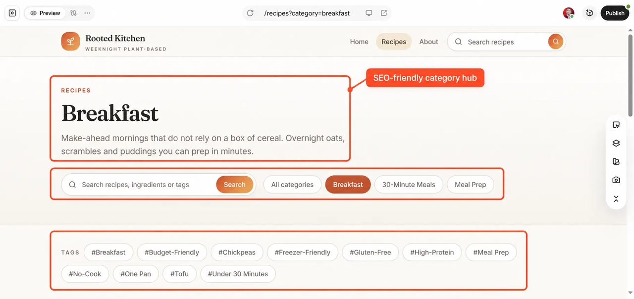 Blog category hub page used for SEO content planning
