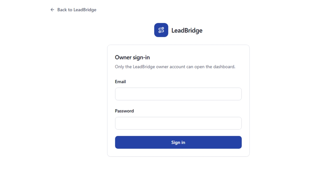 图 9。所有者登录屏幕是 LeadBridge 私有区域的入口。