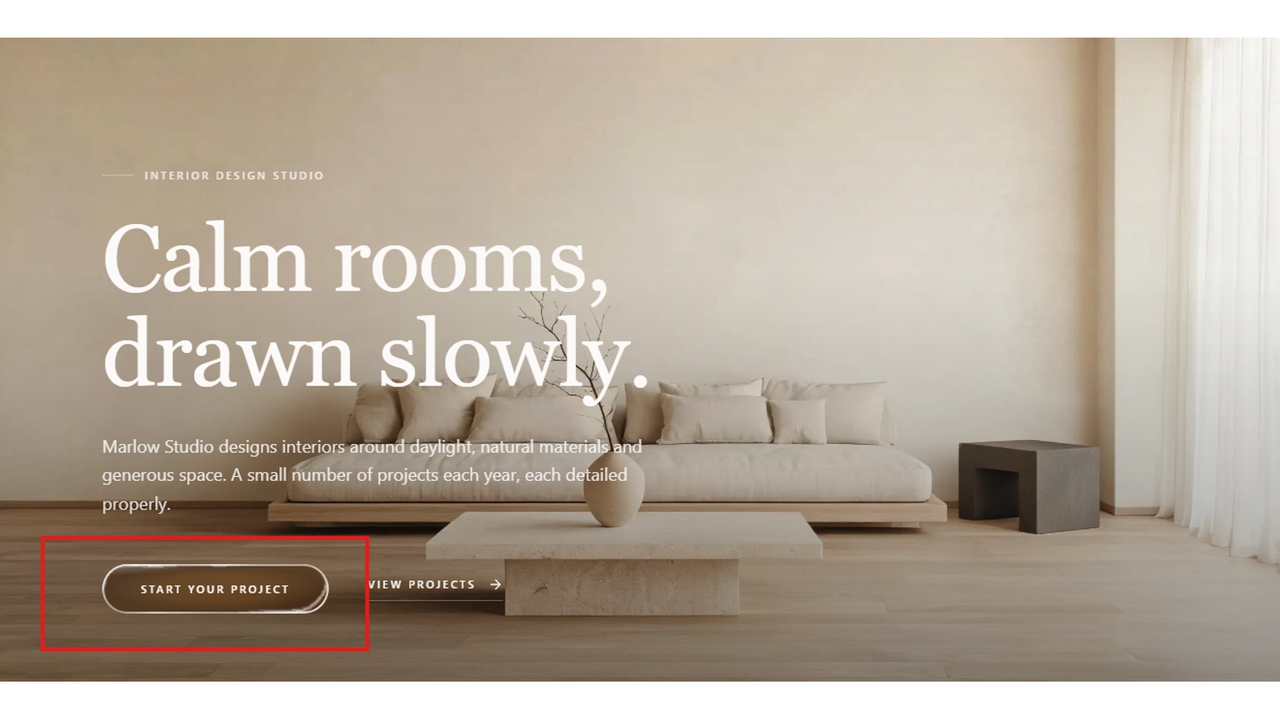 图 6。定制的主页显示了 Marlow Studio 和完善的“Start your project”操作。