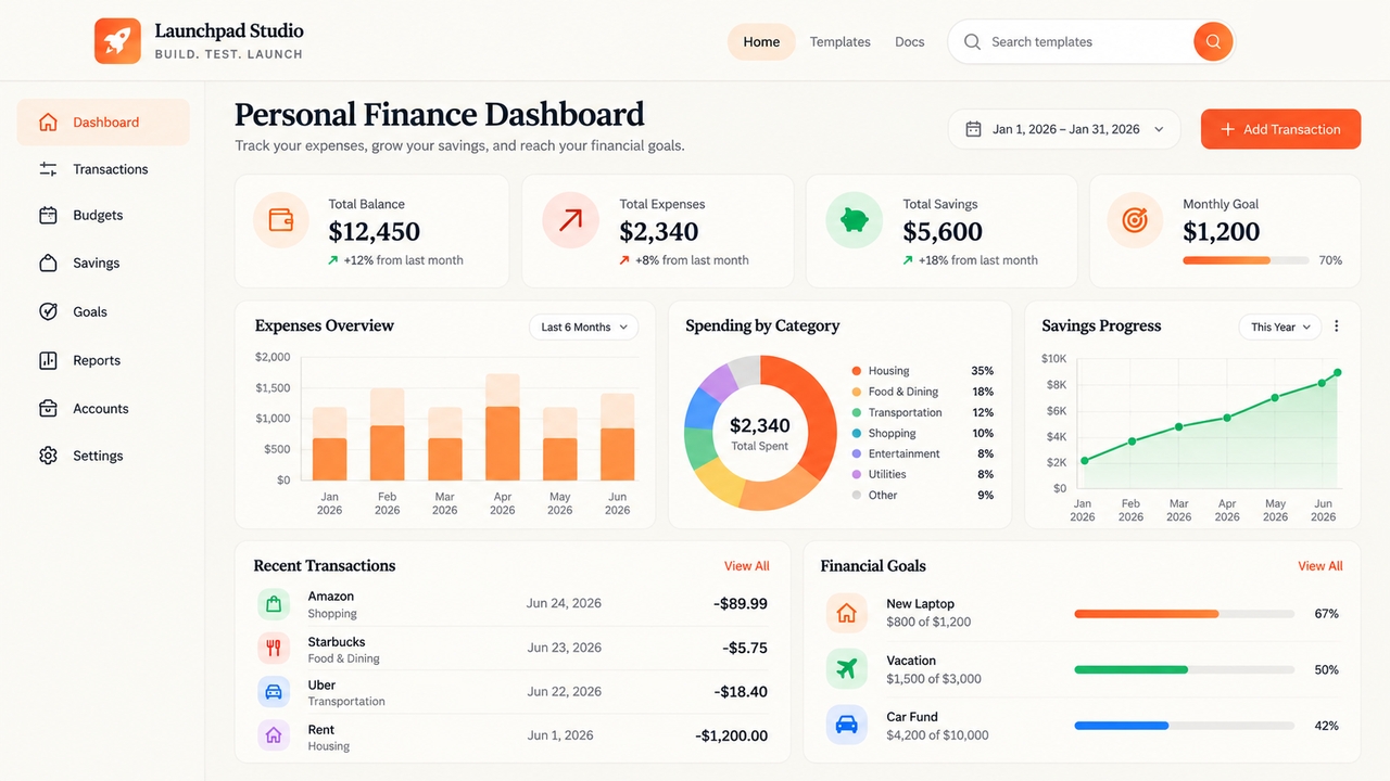 personal finance dashboard through Enter Pro
