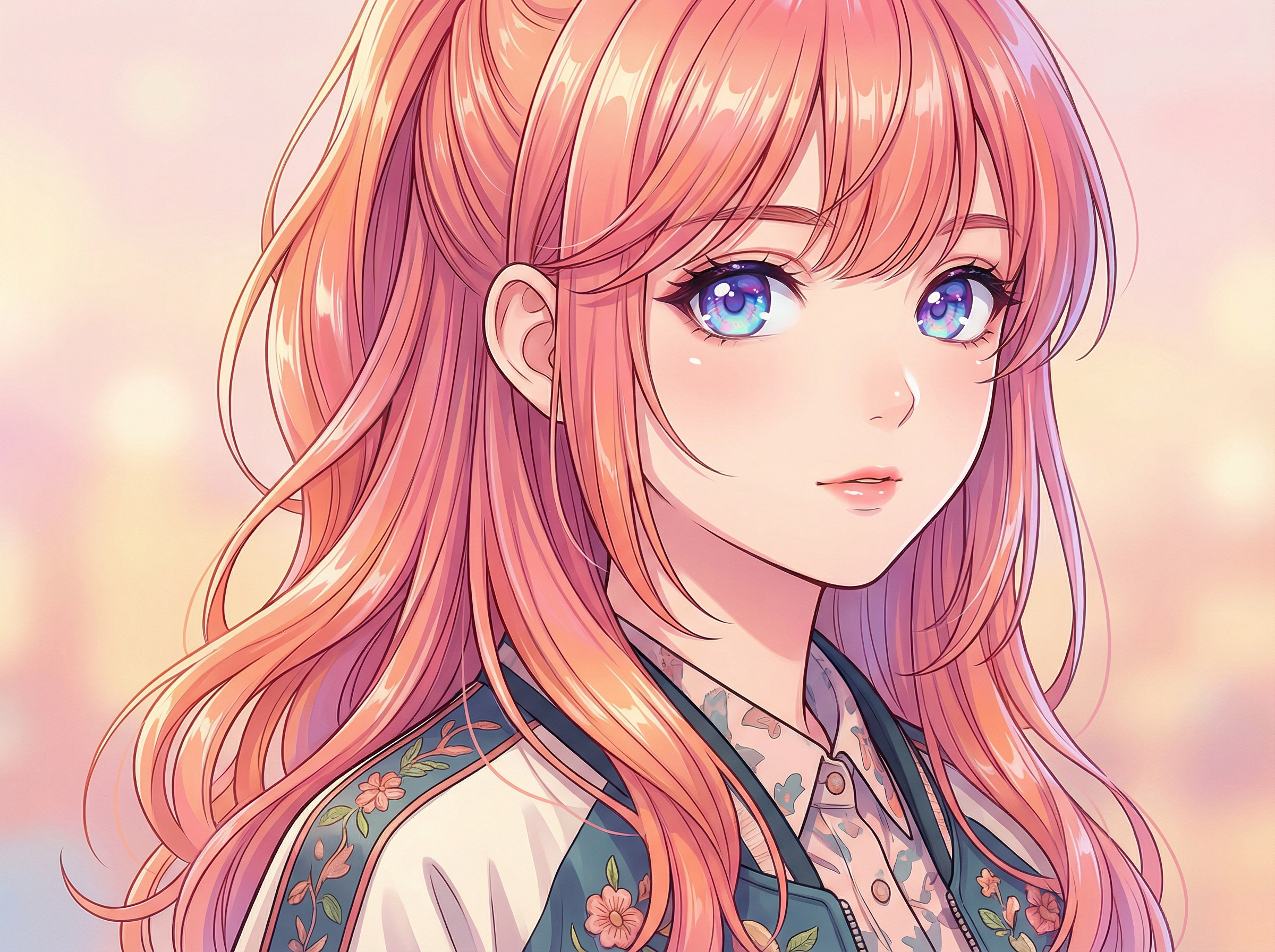 A portrait of a young woman in anime style