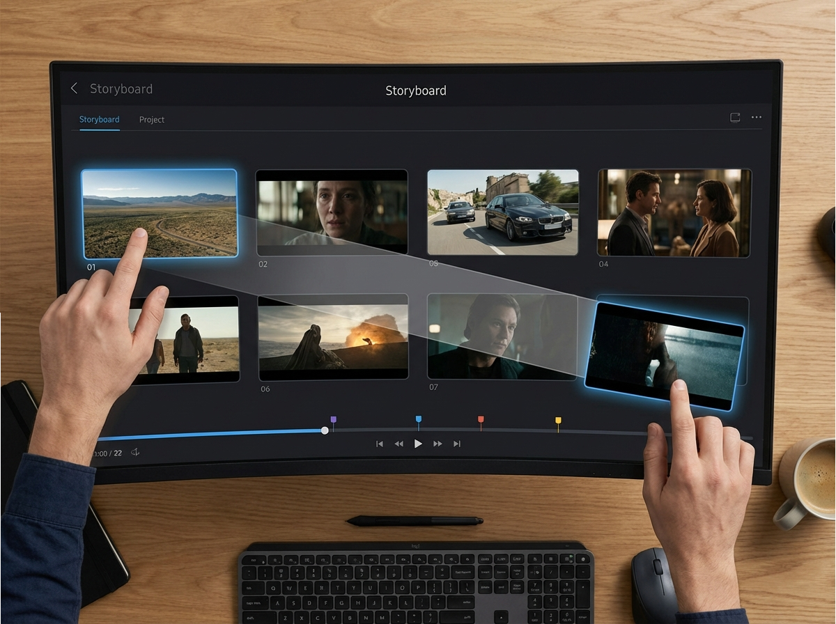 Access the storyboard editor for scene control