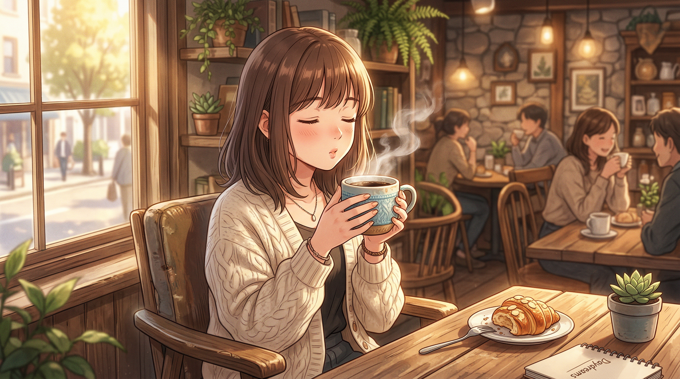 Anime Girl Enjoying a Hot Coffee