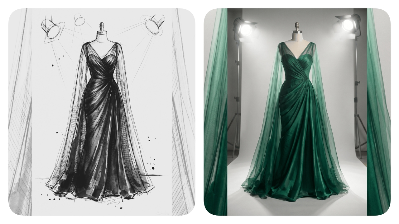 Photorealistic high fashion garment designs 