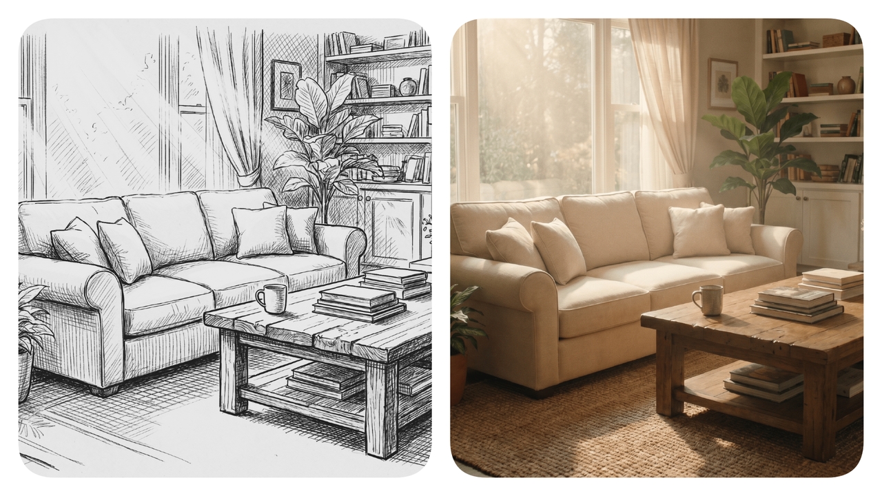 Cozy interior room layout visualizations 