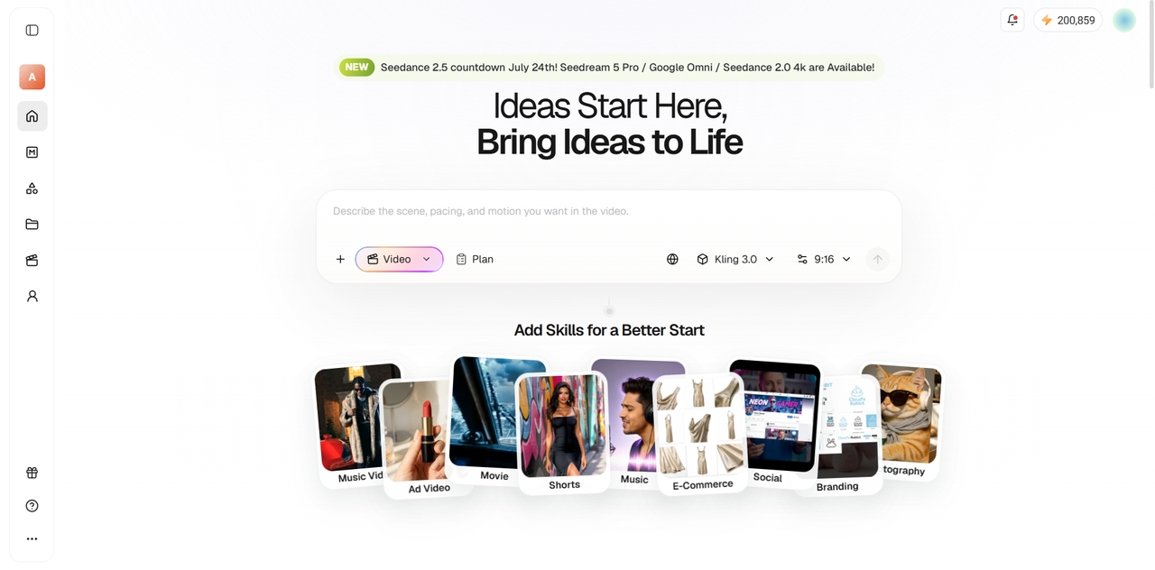 Select the "Image" or "Video" agent and AI model
