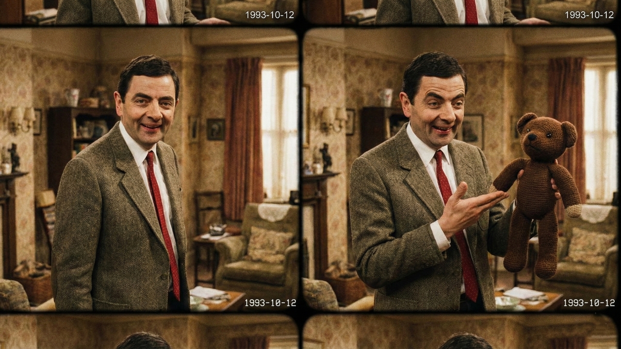Mr Bean without and with his Teddy