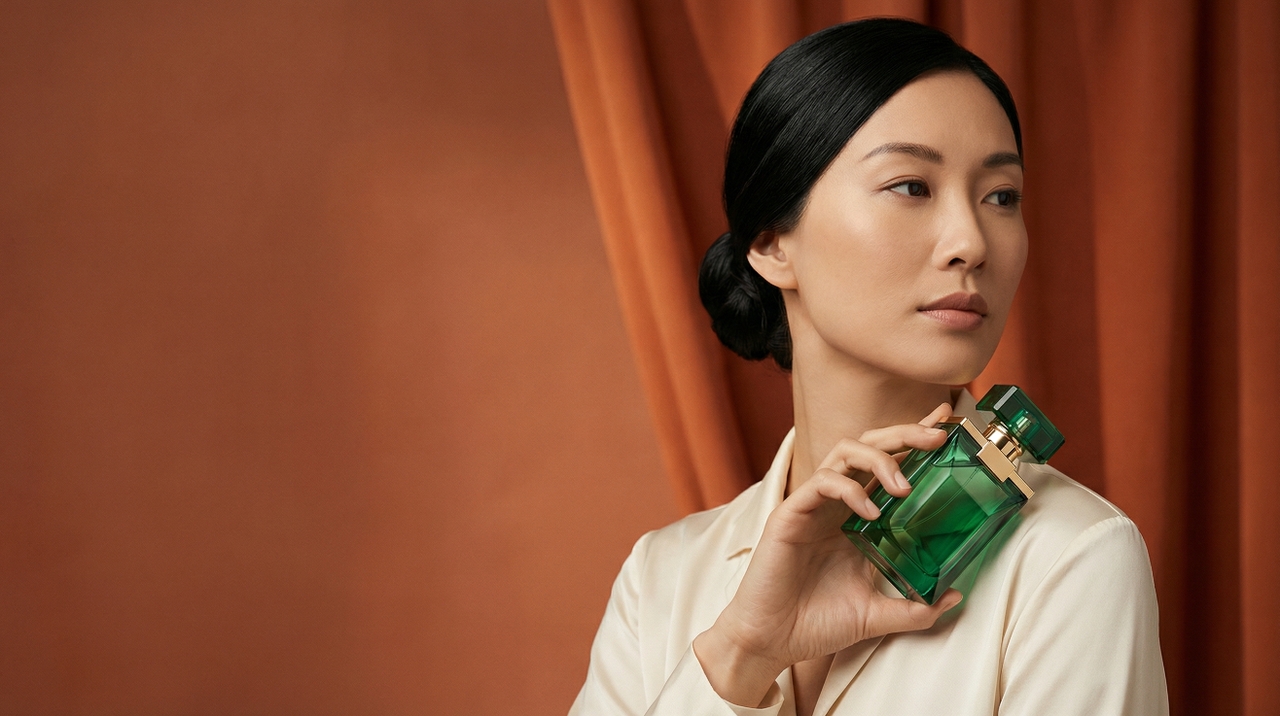 Multi-image fusion perfume studio portrait