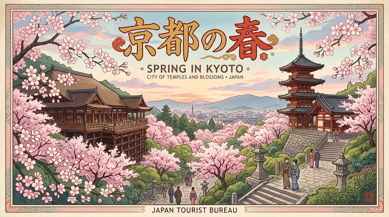 Vintage Kyoto travel poster