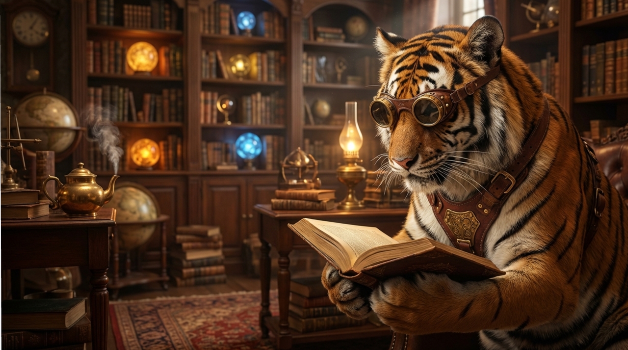 Steampunk tiger reader 